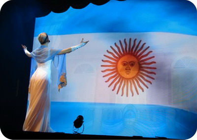 Puerto Madero Tango Show Buenos Aires an emotional number about Evita with Argentinean flag